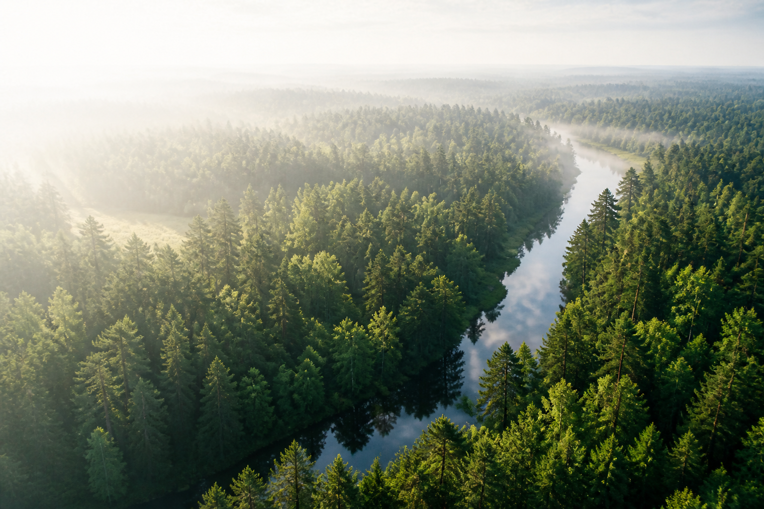 Aerial forest and river landscape used as EUDR preparation context